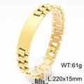 Gouden roestvrijstalen ID-armband met horlogeband schakels en graveerbare plaat - 15mm (220x15mm) / Goud