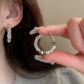 Silver geometric hoop earrings with zircon pavé detail and polished metal finish - Micro-inlaid Zircon C-shaped Small (46#)