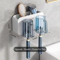 Wall-mounted bathroom toothbrush holder with two cups for couples, 152mm wide organizer - 2-Cup Style-Upgraded Handle-White