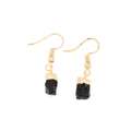 Handmade gold plated natural raw black tourmaline drop earrings for women on white background - Black Agate