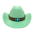 Ethnic western cowboy hat in mint green felt with turquoise leather band decoration - One Size / Mint Green