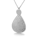 Silver teardrop pendant necklace with honeycomb texture and elegant thin chain - Steel Color Dot Texture Water Drop Pendant (KP28772-K)
