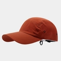 Detail of rust red quick-dry baseball cap featuring metal eyelets and adjustable cord - Caramel color