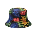 Tropical coconut tree and hibiscus floral print bucket hat in black fabric - Black Red Yellow Blue Tropical Flower (8)