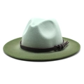 Zweifarbiger Wollfilzhut mit breiter Krempe in Grau und Olivgrün und Lederband - M (56-58cm) / Minzgrün + Armeegrün
