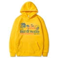 Bright yellow hooded sweatshirt featuring Gulf of Mexico vintage beach print with front pocket - Yellow