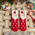 Dicke rote Korallenvlies-Weihnachtssocken mit Weihnachtsmannmuster in Geschenkverpackung - Einheitsgröße (34-43) / Weihnachtsmann mit rotem Hut