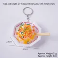 Miniature noodle soup keychain in white octagonal bowl with red fret pattern - Sesame Sauce Cold Skin Noodles - Octagonal Bowl - With Keychain