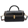 Retro black PU leather crossbody bag with golden lock and ethnic style wide strap - Black