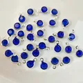 Dark blue faceted glass charms with silver metal edging for DIY jewelry making - Silver Base Dark Blue