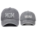 Matching MOM and MINI embroidered grey washed cotton baseball caps for parents and kids - One Size / Gray