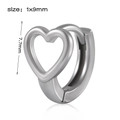 Boucle d'oreille cœur en acier inoxydable argenté, dimensions 1x9mm et hauteur 7,7mm - Style 14 (Coeur 3D)