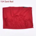 Deep red solid color cashmere-feel scarf with tassels and label in 15# Dark Red - Dark Red