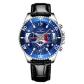 Men's blue quartz watch with sub-dials and black crocodile pattern leather strap - Black Blue with Black Leather Strap