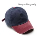 Vintage washed cotton baseball cap in navy blue and wine red contrast colors - Navy Blue and Wine Red
