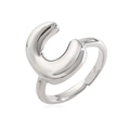 Adjustable silver tone ring with minimalist C-shape design and polished metal finish - Letter C