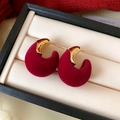 Elegant semi-circular gold metal and burgundy velvet earrings in a jewelry box - 14# Silver Needle - Gold Red Velvet C-Shape