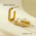Macro shot of 18K gold plated rectangular earrings with white cubic zirconia inlay - Minimalist Rectangular Side Set Zirconia (NMSE-F5510-2) / 18K Gold / Gold
