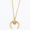 Collier mauvais œil doré avec pendentif croissant de lune inversé et perle bleue - Style lune croissante