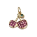 Exquisite 14k gold-plated cherry charm with red and green stones for jewelry making - Full Pave Red Cherry
