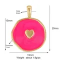 Ciondolo a cuore in smalto rosa con bordo in rame dorato e diametro di 15 mm - Cuore / Rosa