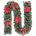 Red poinsettia flowers and gold-edged bows on dense 2.7m green Christmas garland - 2.7M Red Decoration