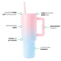 40oz stainless steel tumbler with pink-blue gradient finish and ergonomic handle - 40oz / Blue-Pink Gradient