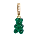 Vibrant green gummy bear pendant with gold rhinestone clasp on a white background - Transparent Dark Green
