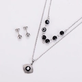 Detail of evil eye necklace set with silver fan pendant and black beaded chain - Steel Black