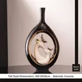 Modern black ceramic vase with golden deer statues and hollow center design, height 38cm - Eternal Companionship Elk Vase 11028 Black Gold (Tall)