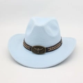 Classic light blue felt western cowboy hat with brown leather band and bull head buckle - One Size / Sky Blue