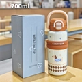 700ml portable white lucky cup vacuum flask with cute dog print and blue gift box - Brown-Dog 700ml