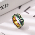Rainbow iridescent plated stainless steel spinner ring with a chain inlay design - US 5 / Rainbow Iridescent