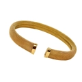 Detail of golden mesh texture and smooth end caps on a C-shaped open cuff bracelet - 12mm / Choker Necklace / Gold