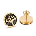 Golden tree of life stud earrings with black enamel background and butterfly backs - Gold Black Tree of Life Style (KE64600-K)