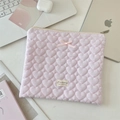 Housse rose matelassée pour ordinateur avec nœud et fermeture à glissière - Rayures roses coeur
