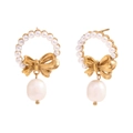 Gold plated butterfly earrings with freshwater pearls and drop pendant on white background - Tassel Pearl Bowknot Pendant Stud Earrings - Gold