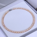 Klassische 6-8mm hellrosa Süßwasserperlenkette mit Silberverschluss in Geschenkbox - Einzelne Halskette / Rosa