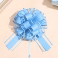 Close-up of light blue organza and satin ribbon flower bow for gift packaging - Blue