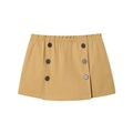 Kaki korte rok met dubbele rij knopen en elastische taille in een A-lijn model - XS / Minirok