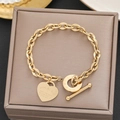18k gold plated heart pendant bracelet with toggle clasp on premium jewelry box - Gold Heart Toggle Clasp Style (5152)