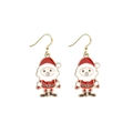 Detail of Christmas Santa Claus earrings with red enamel, gold alloy hooks and rhinestones - Santa with Golden Details