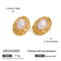 Detailansicht der Vintage-Gold-Perlenohrringe mit Abmessungen und Edelstahl-Spezifikationen - Gold/Weiß