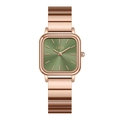 Square rose gold ladies watch with deep green sunburst dial and metal link bracelet - Rose Gold Strap Green Dial