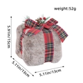 Boîte cadeau de Noël en peluche marron avec nœud écossais rouge et mini pommes de pin - Style Nœud à Carreaux Pomme de Pin / Flanelle Café