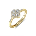 Adjustable S925 sterling silver ring in gold finish with clover shaped cubic zirconia stones - Lzr43-14k