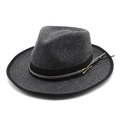 Detailed macro view of dark grey wool fedora hat with gold buckle and black trim - M(56-58cm) / Dark Gray