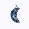 Polished blue and white sodalite crescent moon pendant with silver bail charm - Blue Spot Stone