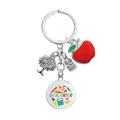 Silver teacherlife keychain with life tree, owl and red apple charms for teacher gift - CYPYS012 Keychain Silver