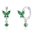 925 sterling silver butterfly earrings with sparkling green marquise stones - White Gold - Green Rhinestone